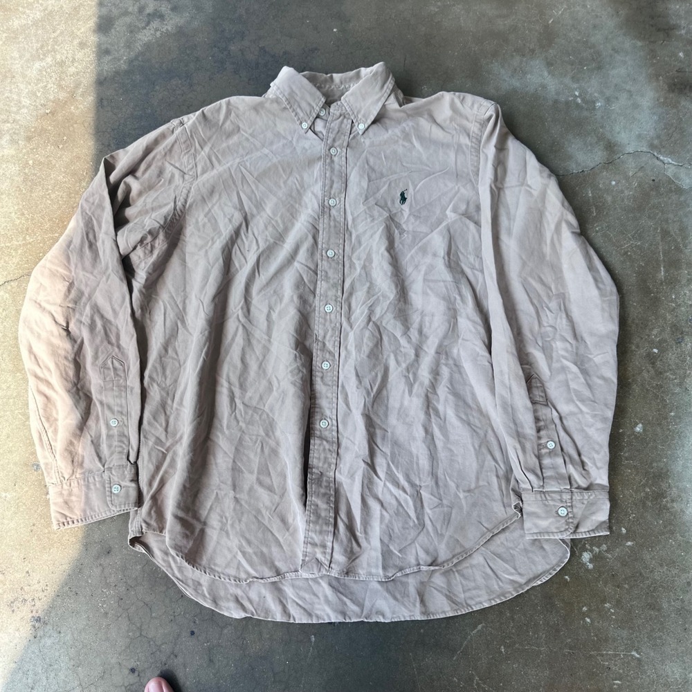 Ralph Lauren Button Down Mens XL Tan Excellent Classic Fit Long Sleeve Pony